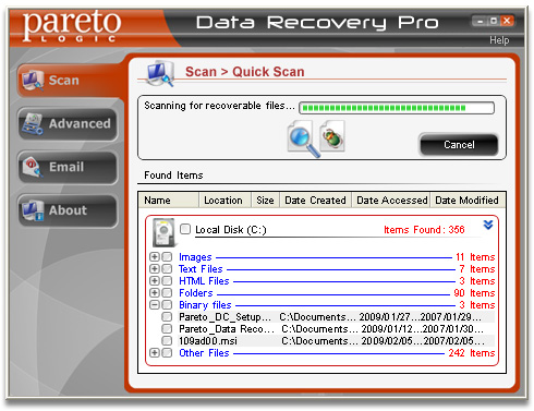 Download Free Scan: ParetoLogic Data Recovery Pro thoroughly scans for files to recover